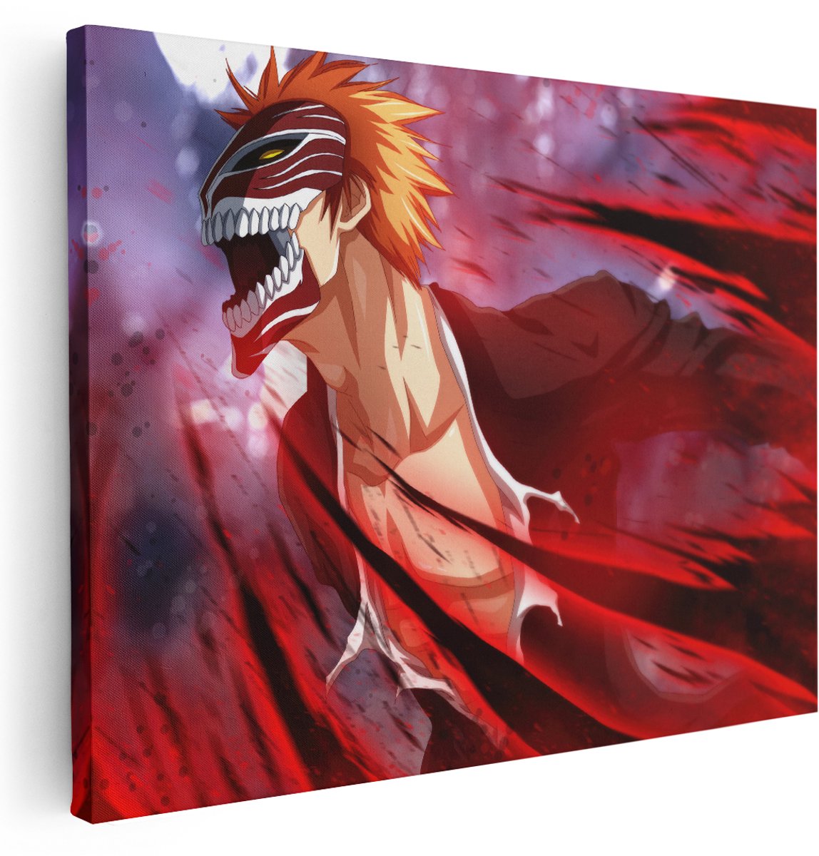 Artaza Canvas Schilderij Anime - 160x120 cm - Groot - Wanddecoratie Bleach Ichigo - Muurdecoratie Japan - Schilderijen Op Canvas Jongenskamer - Rood