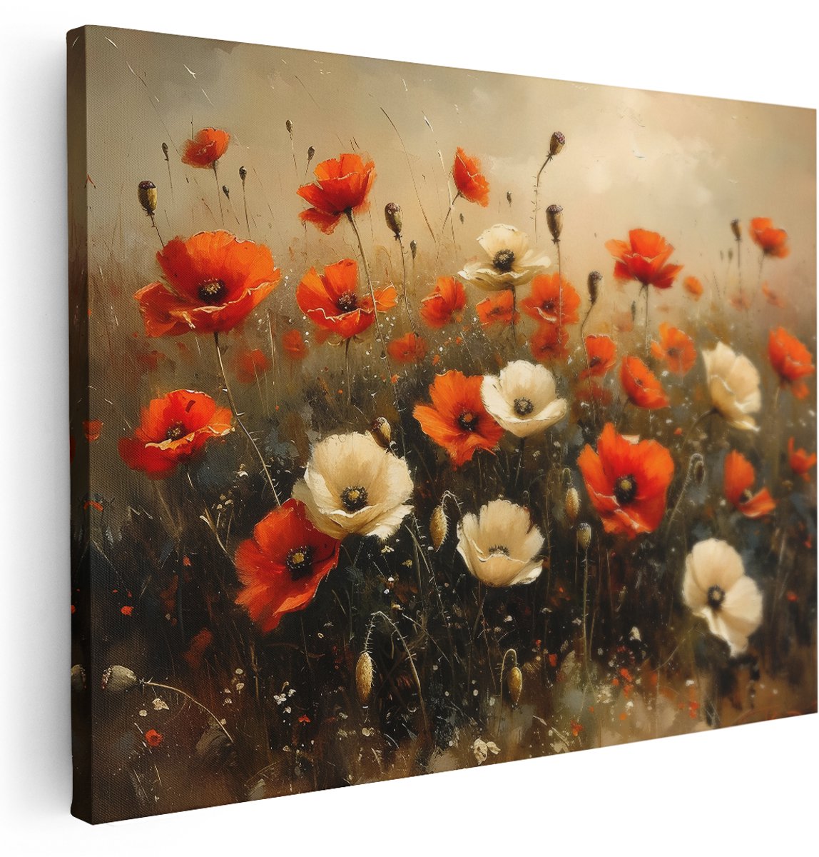 Artaza Canvas Schilderij Klaprozenveld - 160x120 cm - Groot - Wanddecoratie Bloemen Landelijk - Muurdecoratie Natuur - Schilderijen Op Canvas
