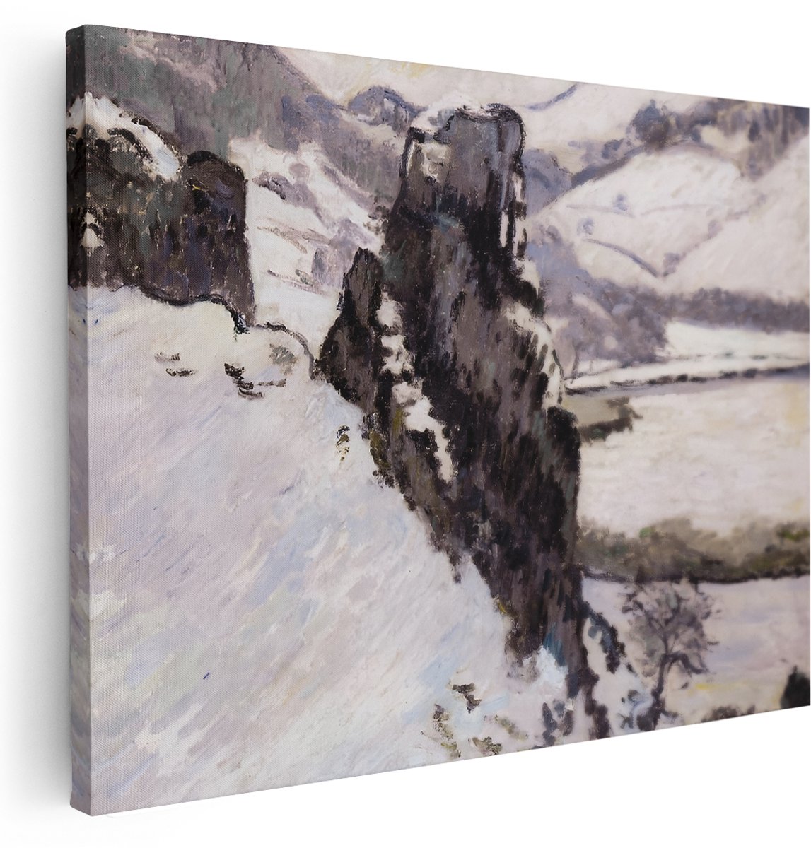 Artaza Canvas Schilderij Monet Schilderij Sneeuw - 160x120 cm - Groot - Wanddecoratie Berglandschap - Muurdecoratie Natuur - Kamer Accessoires