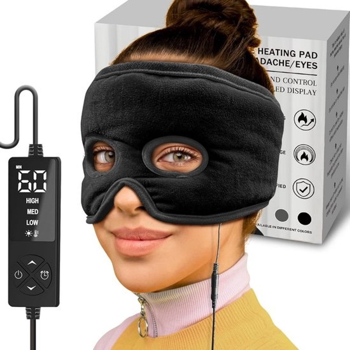 Elektrisch verwarmd gezichtsmasker voor sinusontlasting met 3 temperatuurinstellingen - verlichting van hoofdpijn en sinusdruk