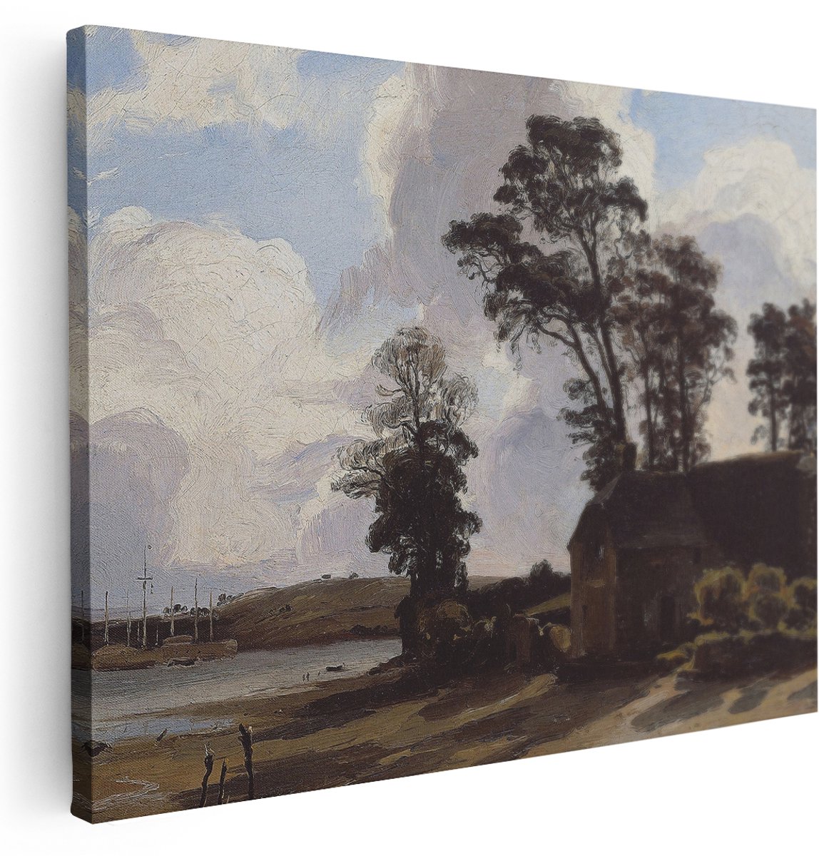 Artaza Canvas Schilderij Natuur - 160x120 cm - Groot - Wanddecoratie Landschap - Muurdecoratie Bomen en Haven - Decoratie Woonkamer - Kamer Accessoires