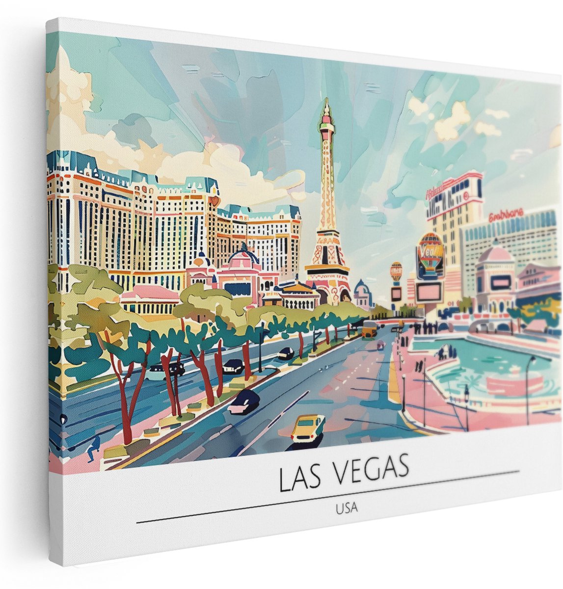 Artaza Canvas Schilderij Skyline Las Vegas - 160x120 cm - Groot - Wanddecoratie Stad - Muurdecoratie Eiffeltoren - Decoratie Amerika - Kamer Accessoires