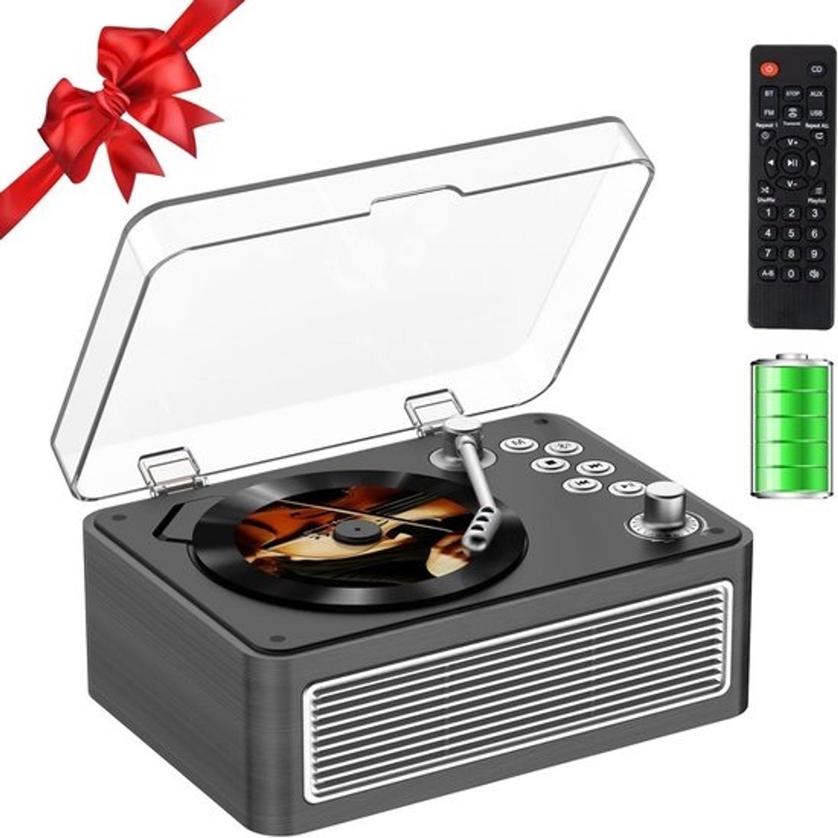 Draagbare CD Speler met Ingebouwde Speakers, Bluetooth, Radio en Afstandsbediening - Vintage Design