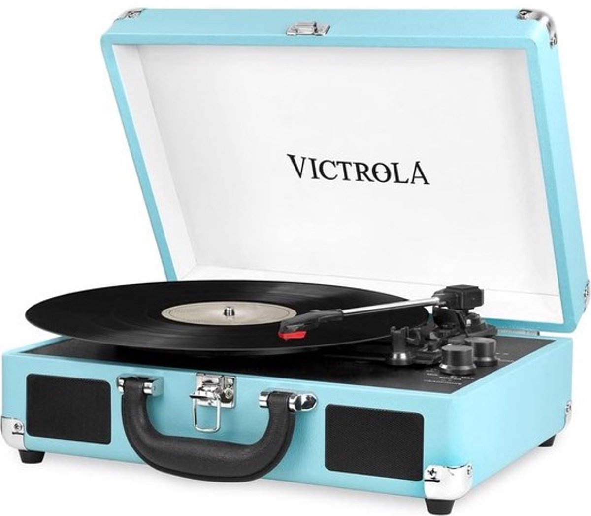 Draagbare Koffer Platenspeler met 3 Snelheden, Bluetooth & Ingebouwde Speakers (Turquoise)