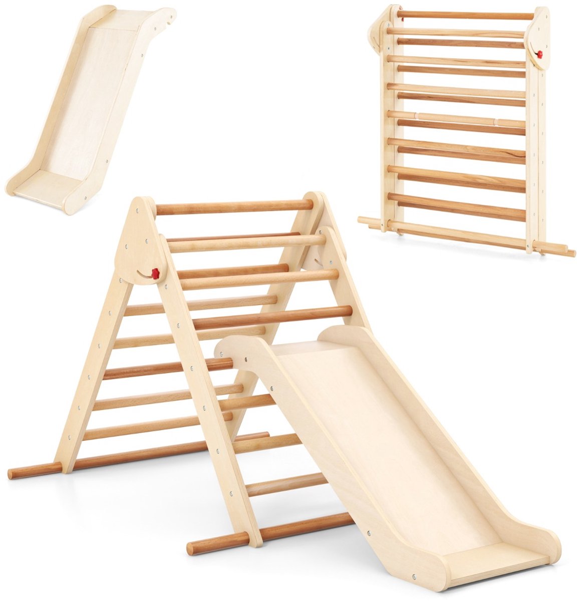 SureDeal® - Sportspeelgoed - Glijbaan - Opvouwbare Klimdriehoek Beukenhout - Binnen Vanaf Jaar - 103x89x81 cm - Naturel
