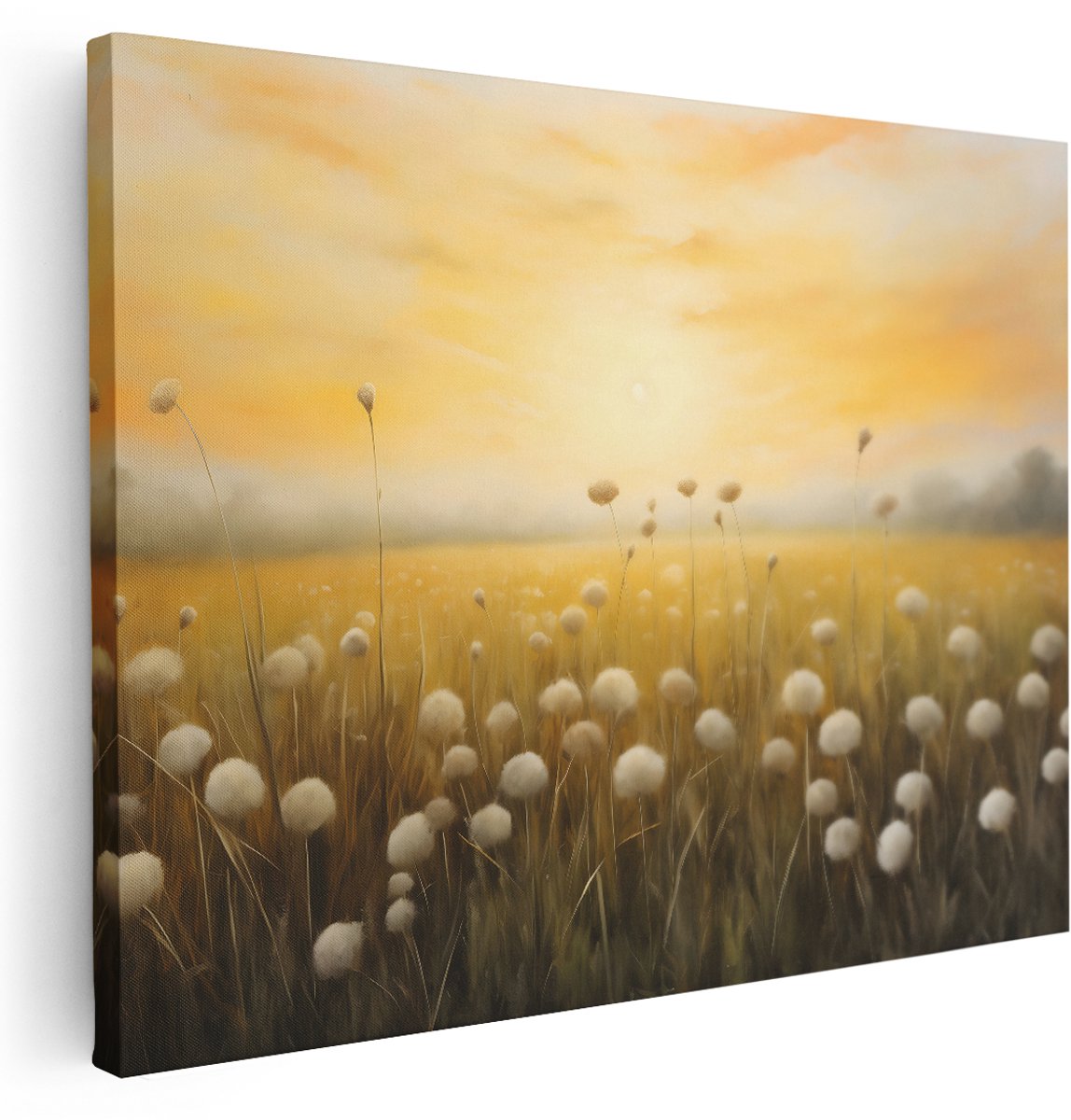 Artaza Canvas Schilderij Landschap Bloemen - 160x120 cm - Groot - Wanddecoratie Natuur - Muurdecoratie Goud - Schilderijen Op Canvas Woonkamer