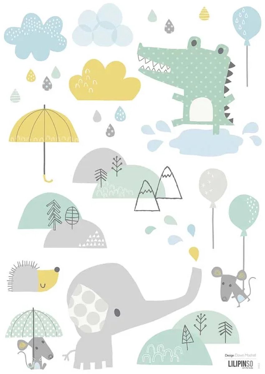 Lilipinso muursticker A3 dieren in de regen