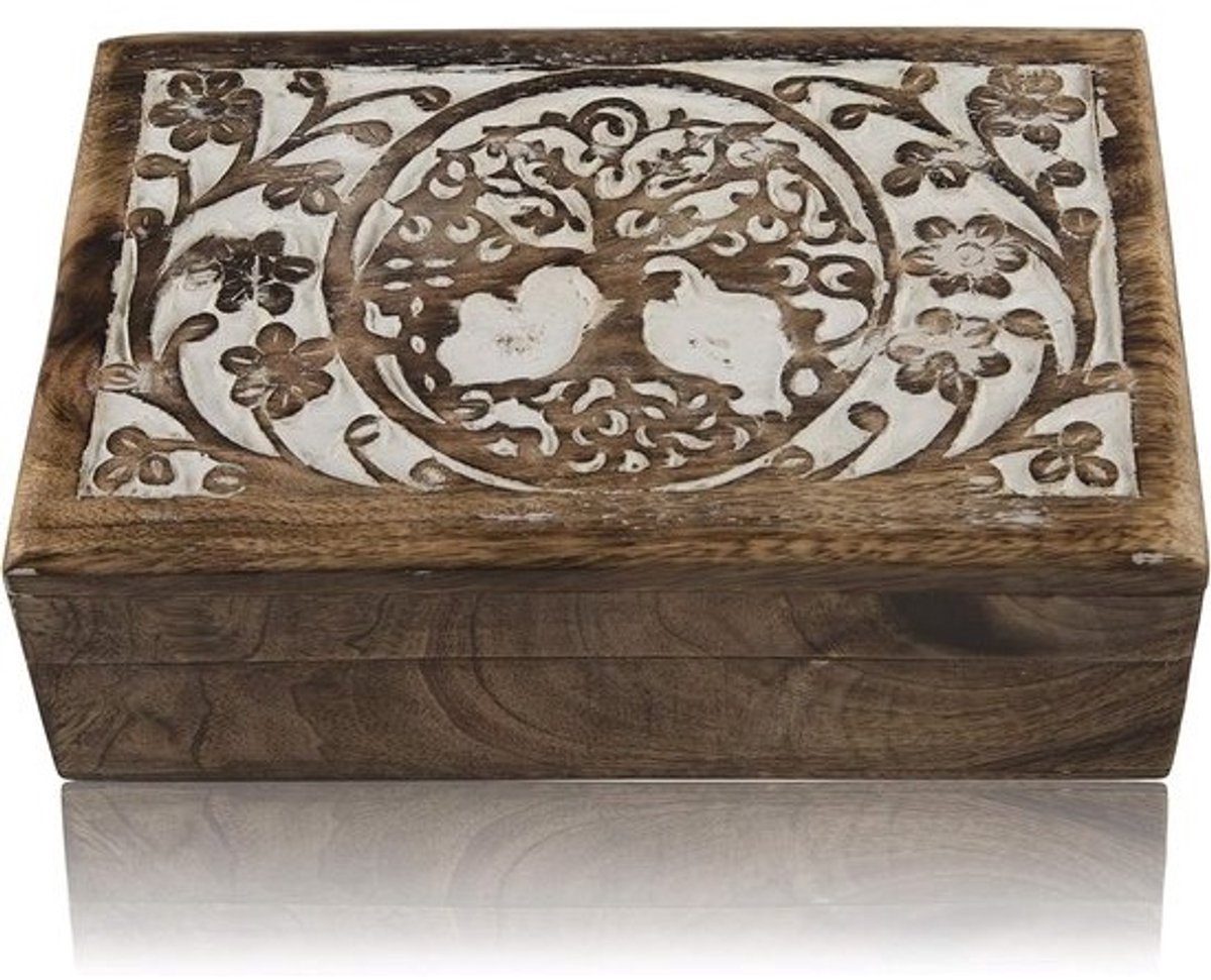 Decoratieve boom van het leven houten sieraden doos - handgemaakt en uniek - Keepsake doos schatkist met slot - verjaardag cadeau ideeën - 8 x 5 inch