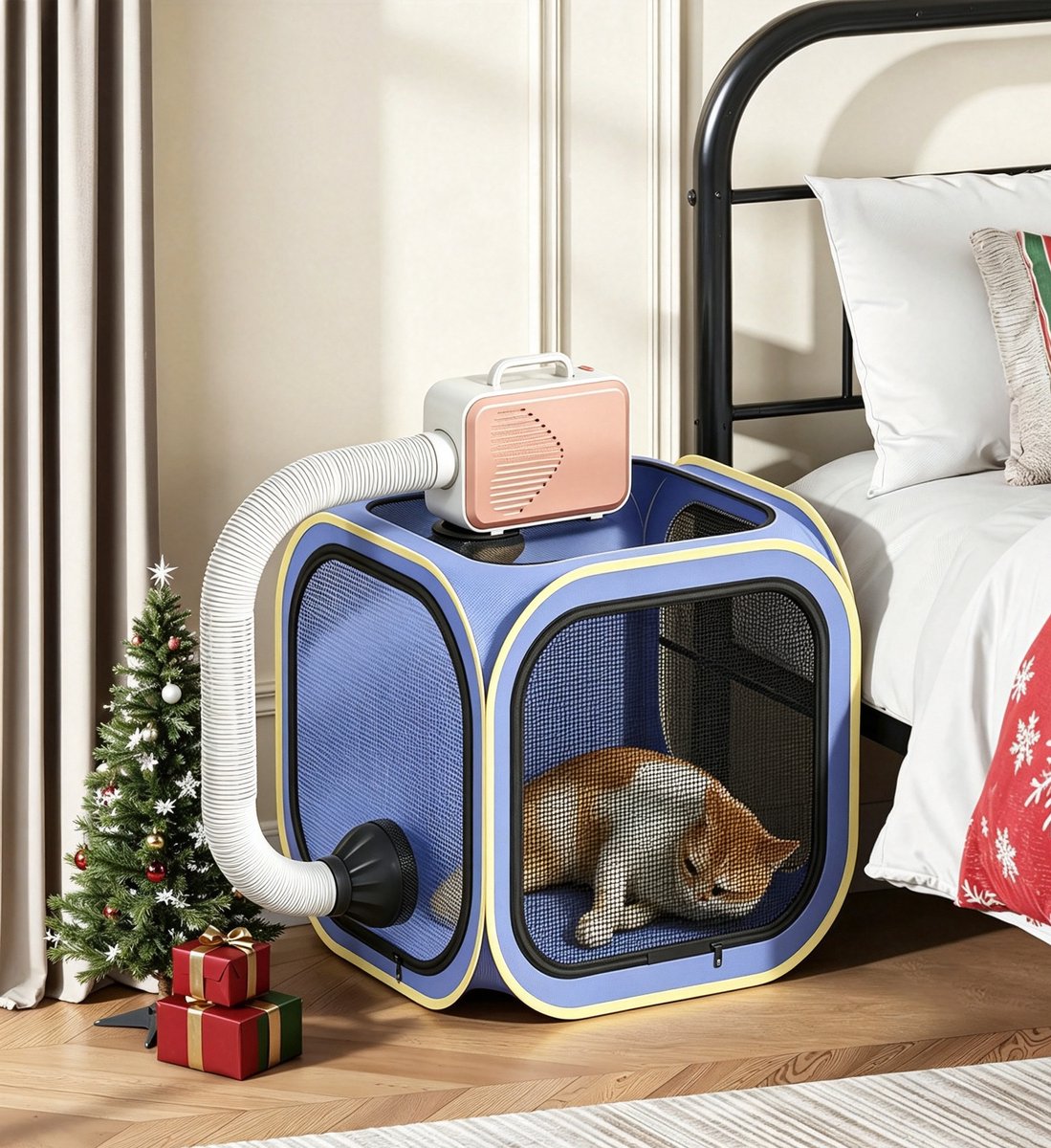 Draagbare opvouwbare droogbox voor honden en katten met droger blauw 50 x 50 cm geschikt voor kleine middelgrote en grote rassen