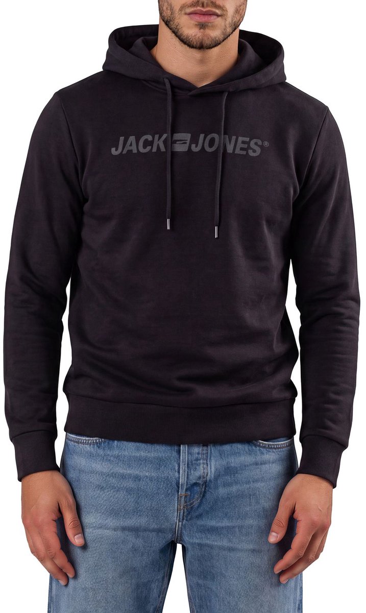Jack & Jones Heren trui JJMORTY OLD LOGO SWEAT HOOD SMU regular fit Zwart S Volwassenen Hoodie - Sweatshirt