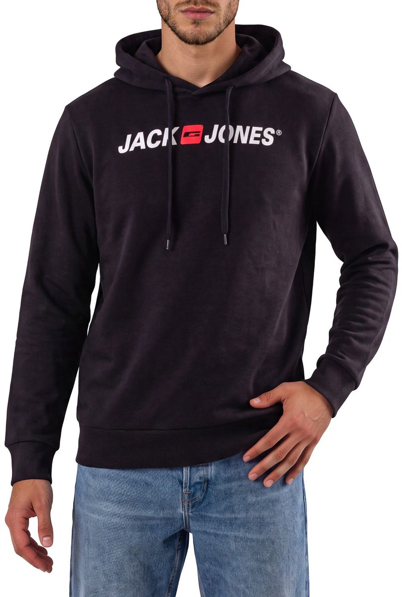 Jack & Jones Heren trui JJMORTY OLD LOGO SWEAT HOOD SMU regular fit Zwart 3XL Volwassenen Hoodie - Sweatshirt