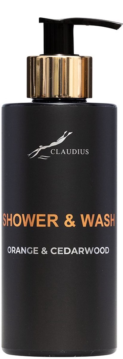 Shower & Wash Orange & Cedarwood 300 ml - met gouden pomp - zwarte fles