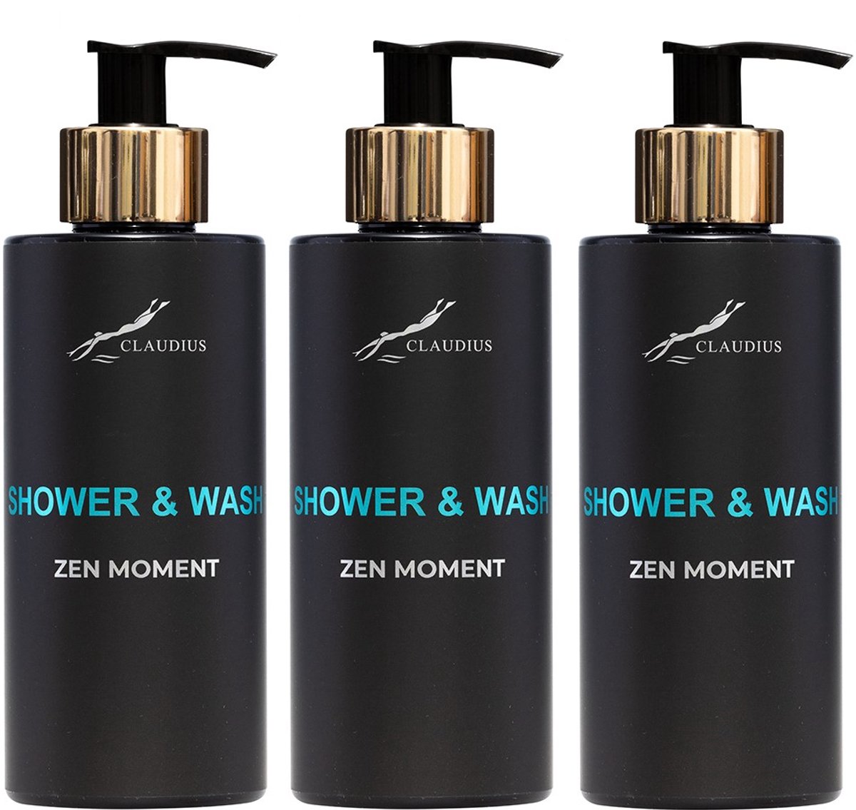 Shower & Wash Zen Moment 300 ml - met gouden pomp - zwarte fles - set van 3 stuks - Voordeelverpakking