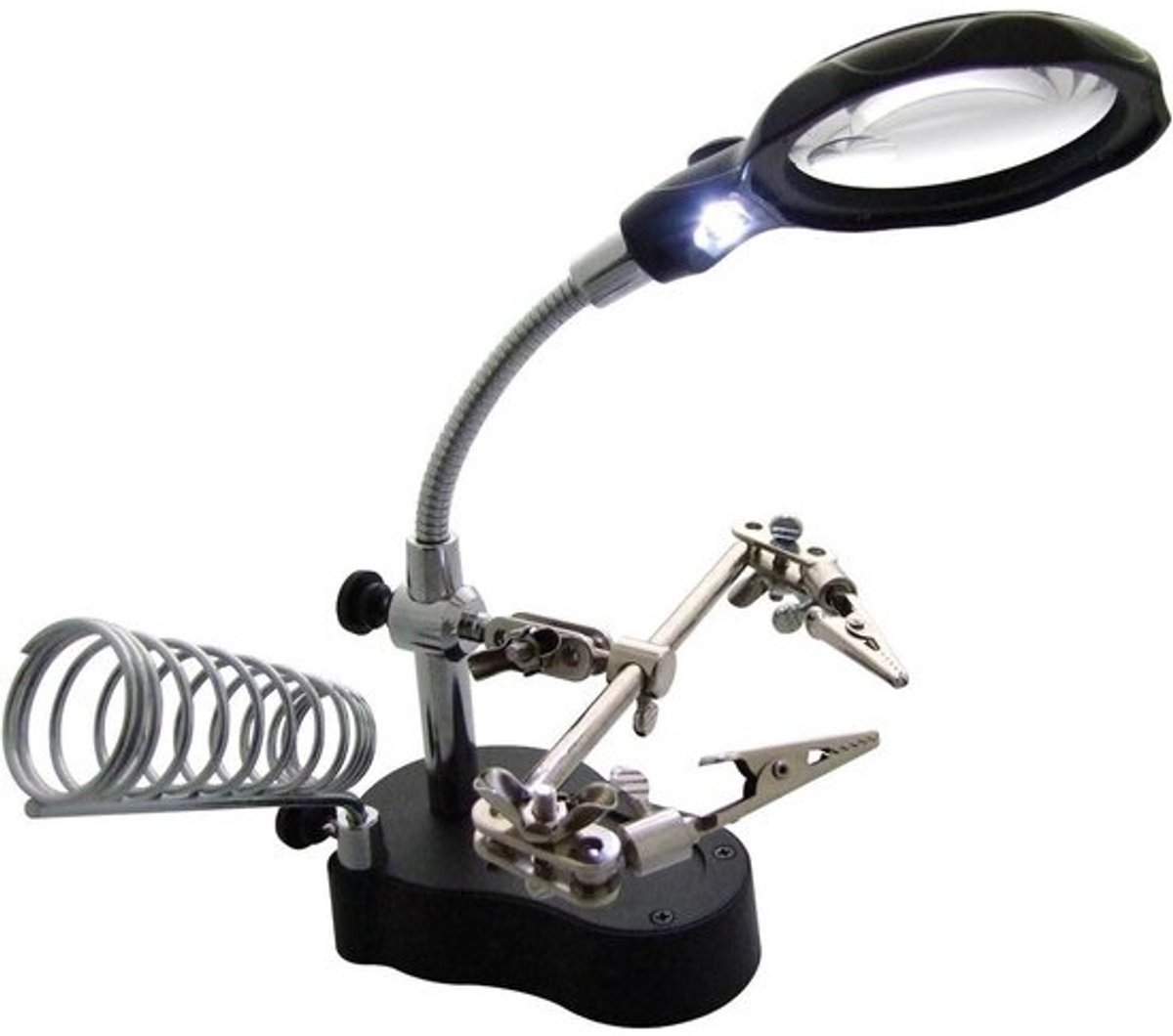 EGoods - Vergrootglas met LED-lamp, soldeerhulp en soldeerbouthouder 3,5x/12x magnificatie