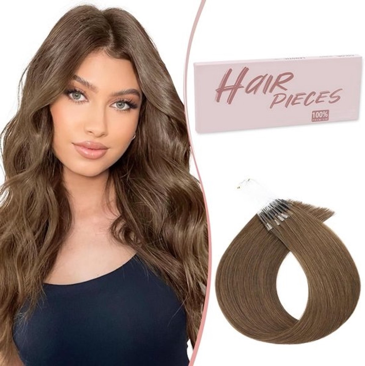 Haarverlenging met Microring - Donkerbruin 50 cm - 100% Virgin Haar - 50 Strengen