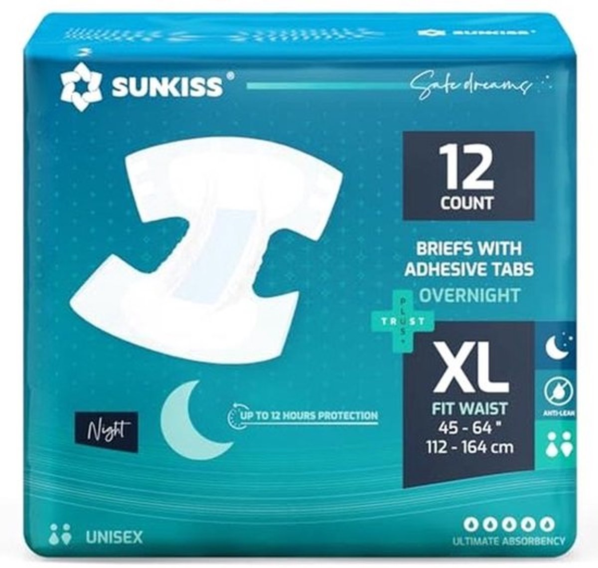 Nachtluiers voor volwassenen met ultiem absorptievermogen, uniseks incontinentieslip, geurcontrole, XLarge, 12 stuks