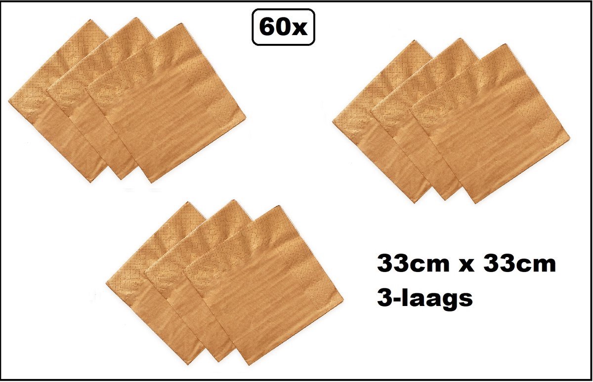 60 stuks Servetten rose goud 33cm x 33cm - 3 laags - Cocktail servet diner eten knoeien restaurant BBQ thema feest verjaardag feest
