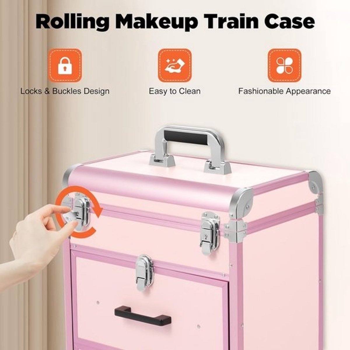 Professionele Make-up Koffer op Wielen met 3 Draaibare Lades - Trolley voor Visagisten en Kapsters