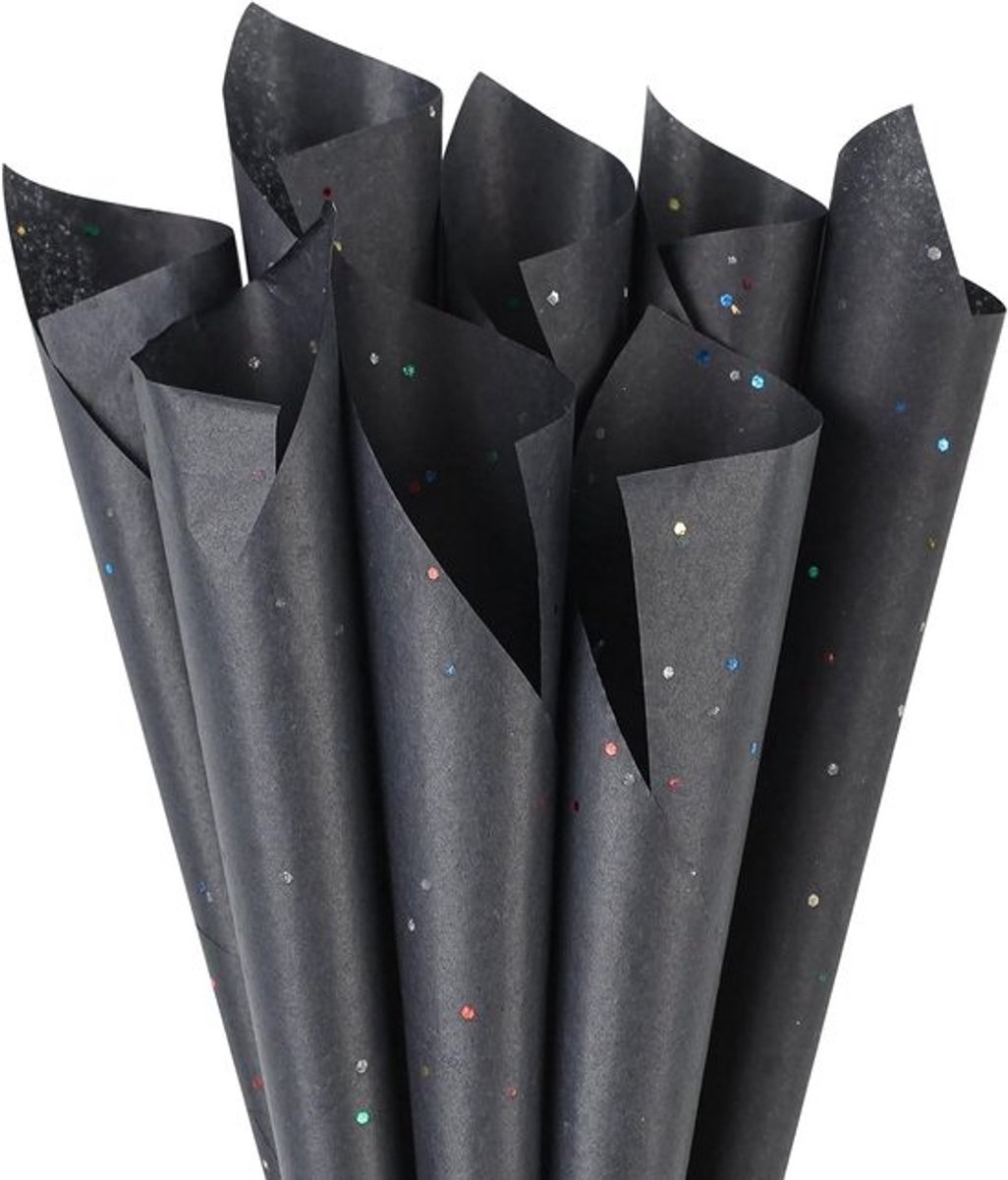 30 Vellen Zwarte Glitter Tissuepapier voor Geschenken en Decoratie (50x35 cm)