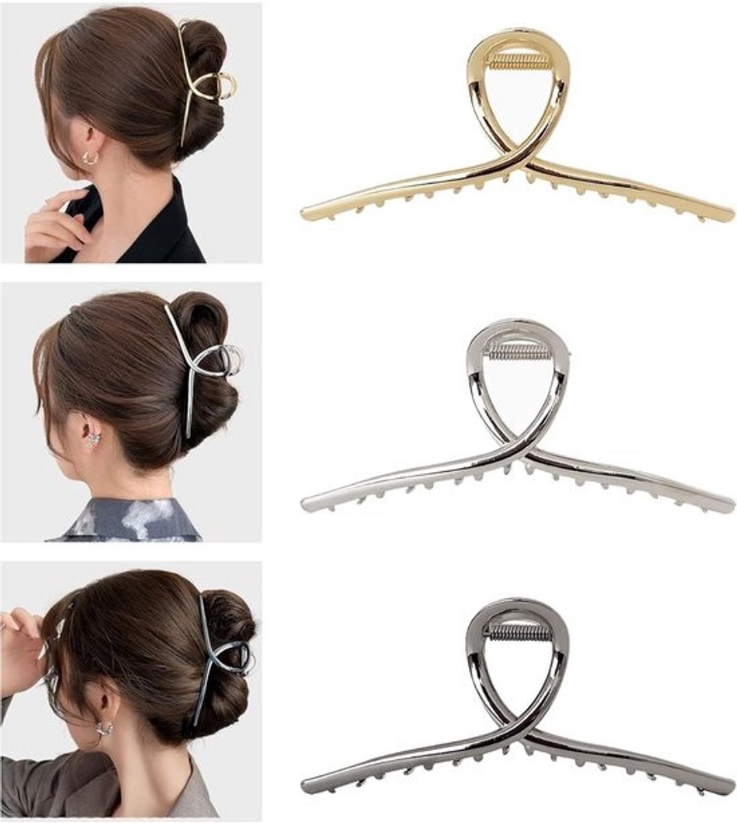 Set van 3 XL Grote Metalen Haarspelden voor Dik en Lang Haar - Goudkleurig