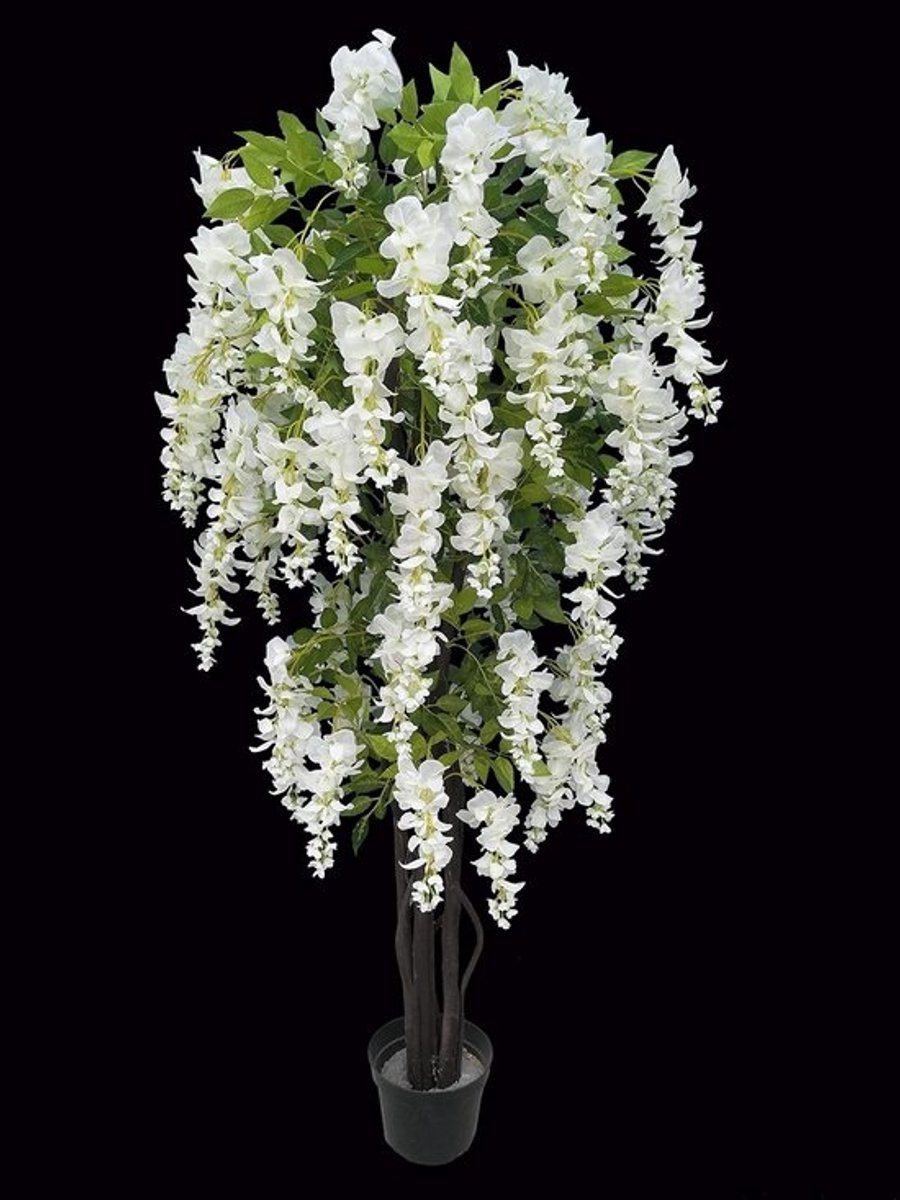 Kunstboom Wisteria Wit Bloeiend 150 cm - Realistisch Zijden Bloesem Decoratie