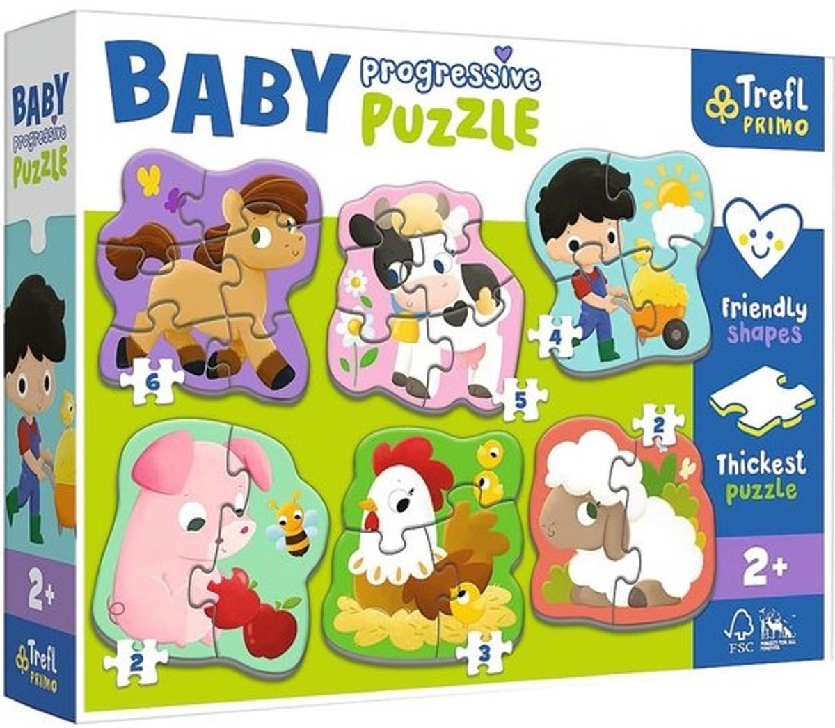 Progressieve Legpuzzel Boerderijdieren - 6 Stevige Puzzels voor Peuters vanaf 2 Jaar