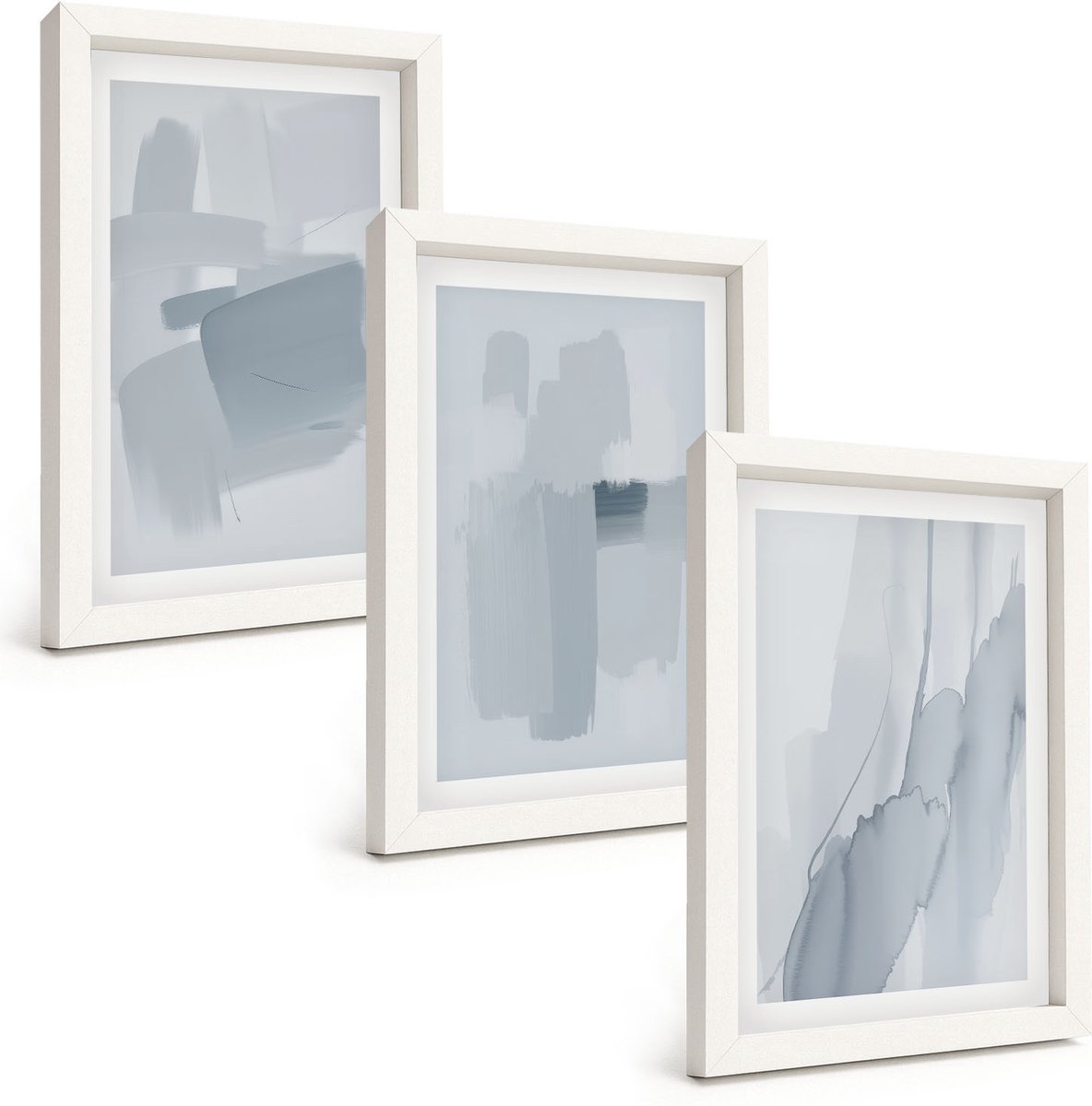 Wallfluent 3-Delige Schilderij Set - Abstracte Composities In Aquarelstijl - 20 x 30 - Stijlvolle Muurdecoratie - Slaapkamer - Decoratieve Schilderijen