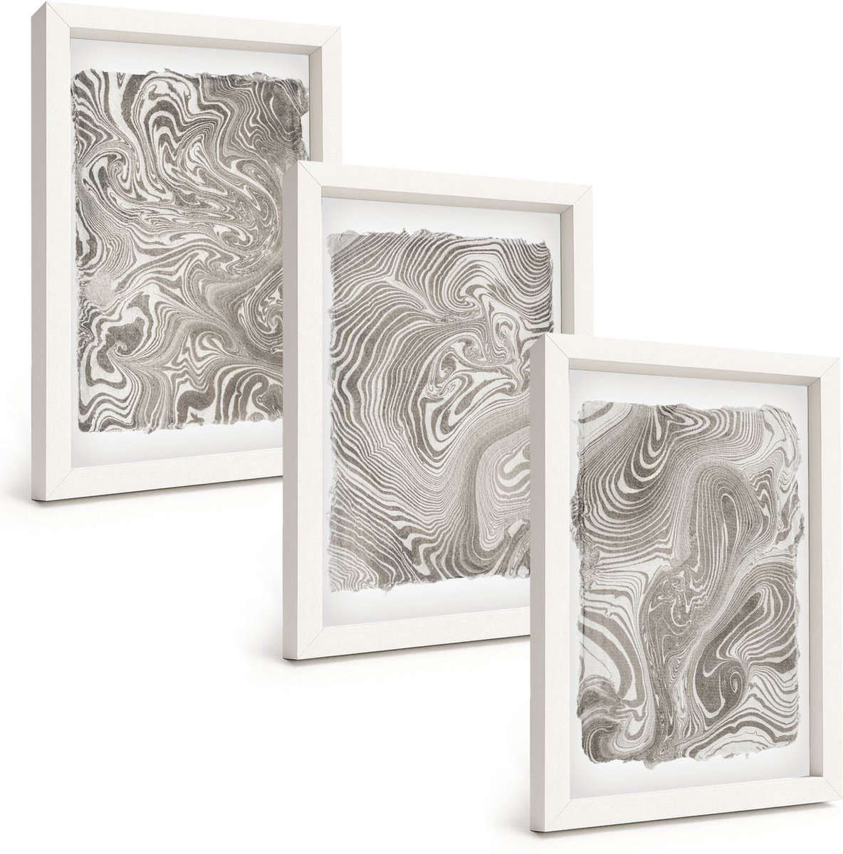 Wallfluent 3-Delige Schilderij Set - Abstracte Schilderkunst Met Moderne Vormen - 20 x 30 - Moderne Wanddecoratie - Woonkamer - Muurdecoratie