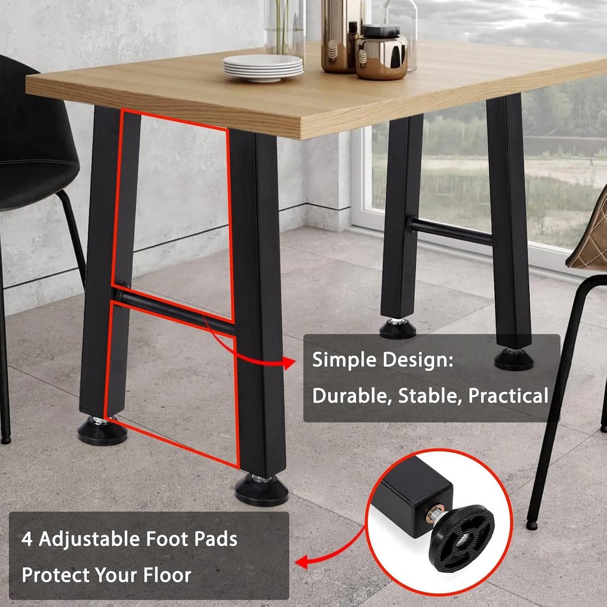 Industriële Tafelpoten Set van 2 - X-Vorm / H-Vorm - Zwart Gepoedercoat Staal - Modern Design voor DIY Eettafel, Bureau of Bank - Onderstel B-Stijl