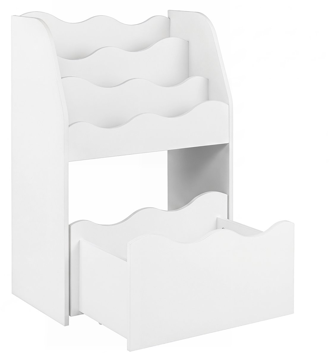 SureDeal® - Boekenkast - Kinderboekenrek 3-laags Montessori - Rolbare Lade Opbergrek - Golvende Rand - 49,5x30x76 cm - Wit