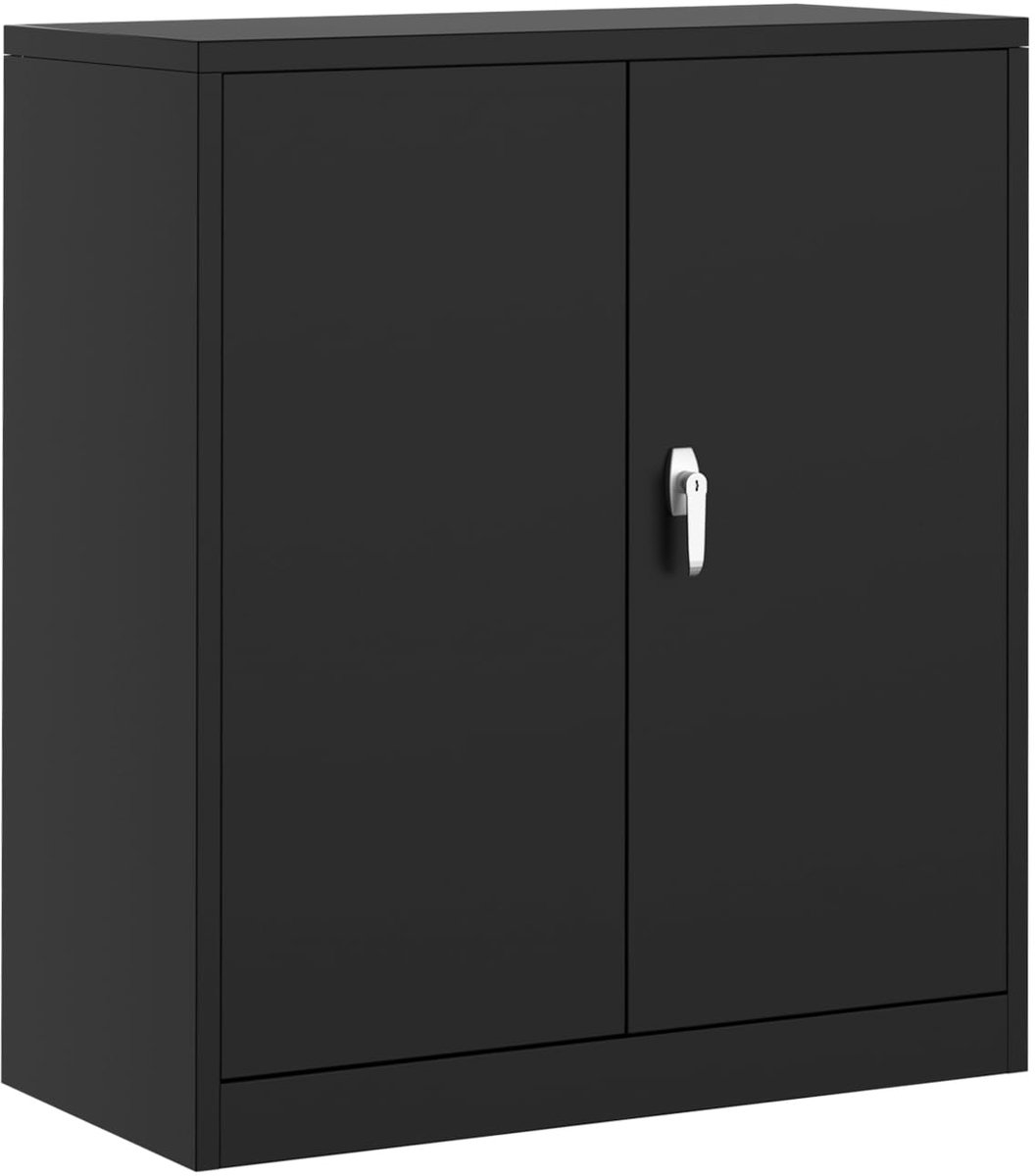 Gereedschapskast - 80x40x90cm - Koudgewalst Staal Wandkast - Zwaar Belastbare Opbergkast - 2 Verstelbare Legplanken - Afsluitbare Deuren - Roestbestendig - Voor Garage Werkplaats Kantoor - Zwart