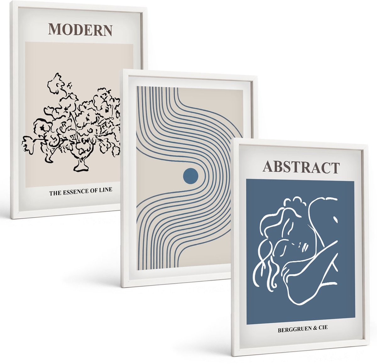 Wallfluent 3-Delige Schilderij Set - Posters Met Bloemen, Lijnen En Abstracte Vormen - 40 x 60 - Wanddecoratie - Muurdecoratie - Woonkamer - Interieur Decoratie