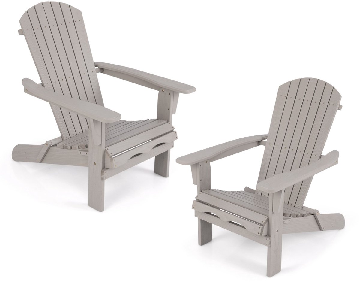 SureDeal® - Tuinstoel - Opvouwbare Houten Adirondack - Draagvermogen Grijs - 89x71x94 cm - Grijs