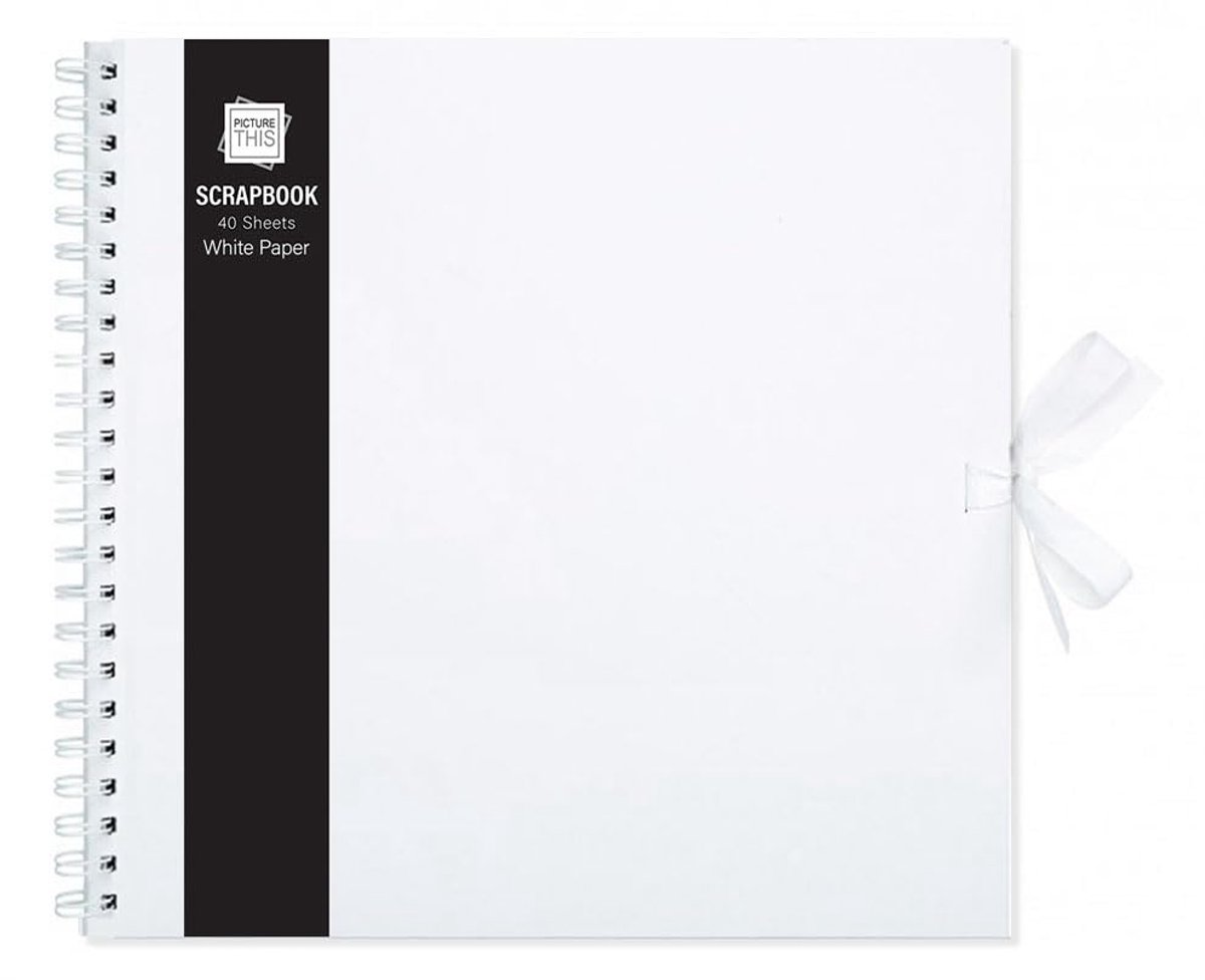 Sixstore Kraft Klein/Middel/Groot Vierkant Plakboek - Kwaliteit Kraft Papier Plakboek met Lint (Wit, Groot 30 cm x 30 - ShopVlot
