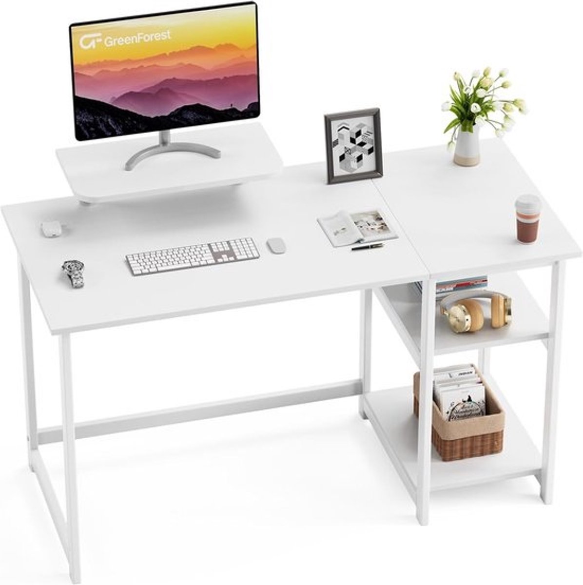 Computer Bureau met Monitor Stand en Omkeerbare Opbergplanken - 100cm Laptop Gaming Desk voor Kleine Kantoren