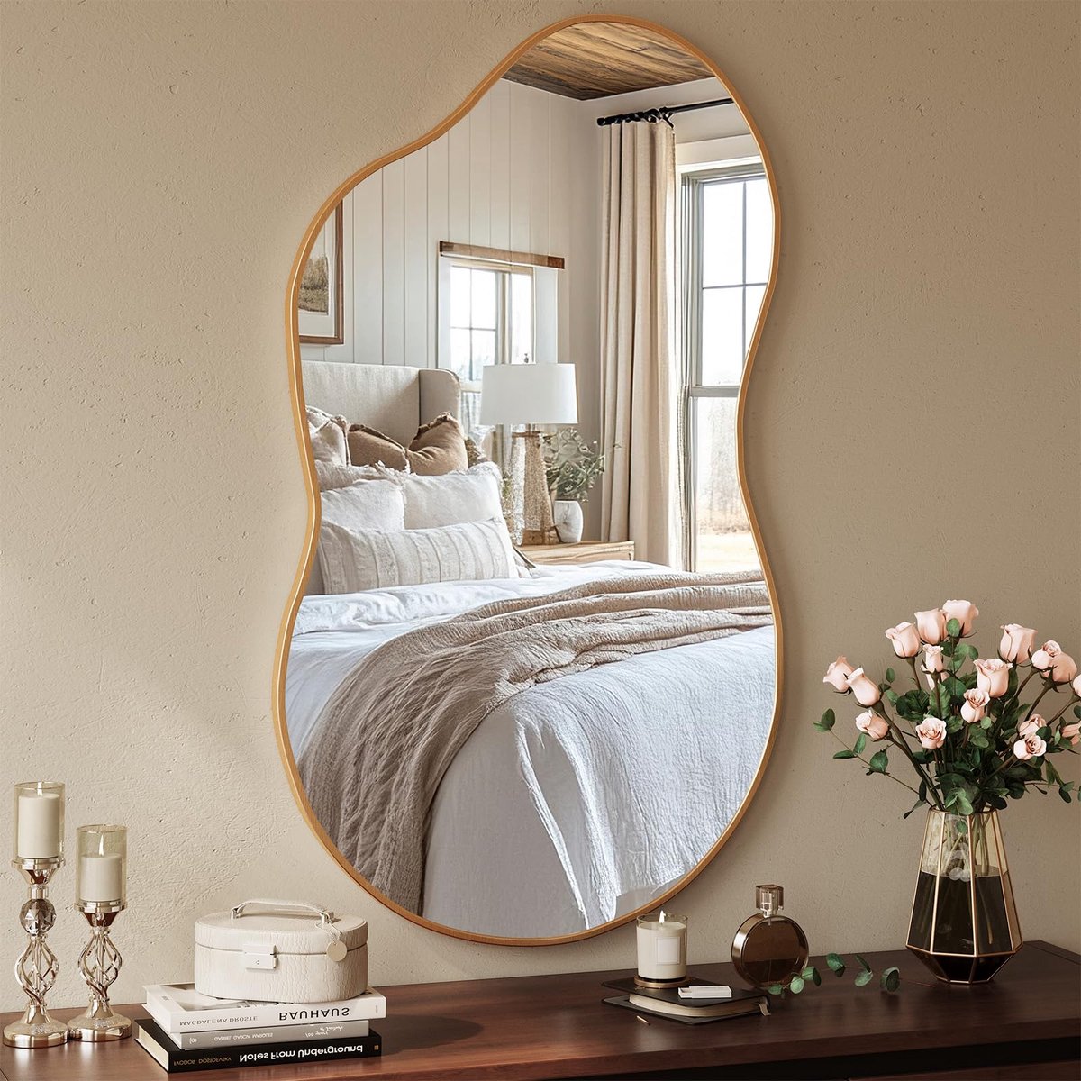 Asymmetrische Spiegel - Onregelmatige Wandspiegel - Gehard glas - 66x116cm- Goud