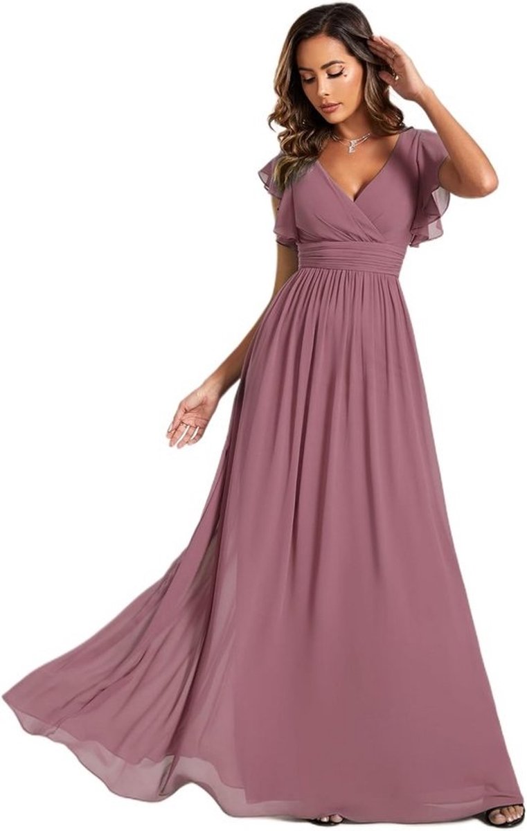 Elegante Chiffon Avondjurk met V-Hals en A-lijn voor Feestelijke Gelegenheden