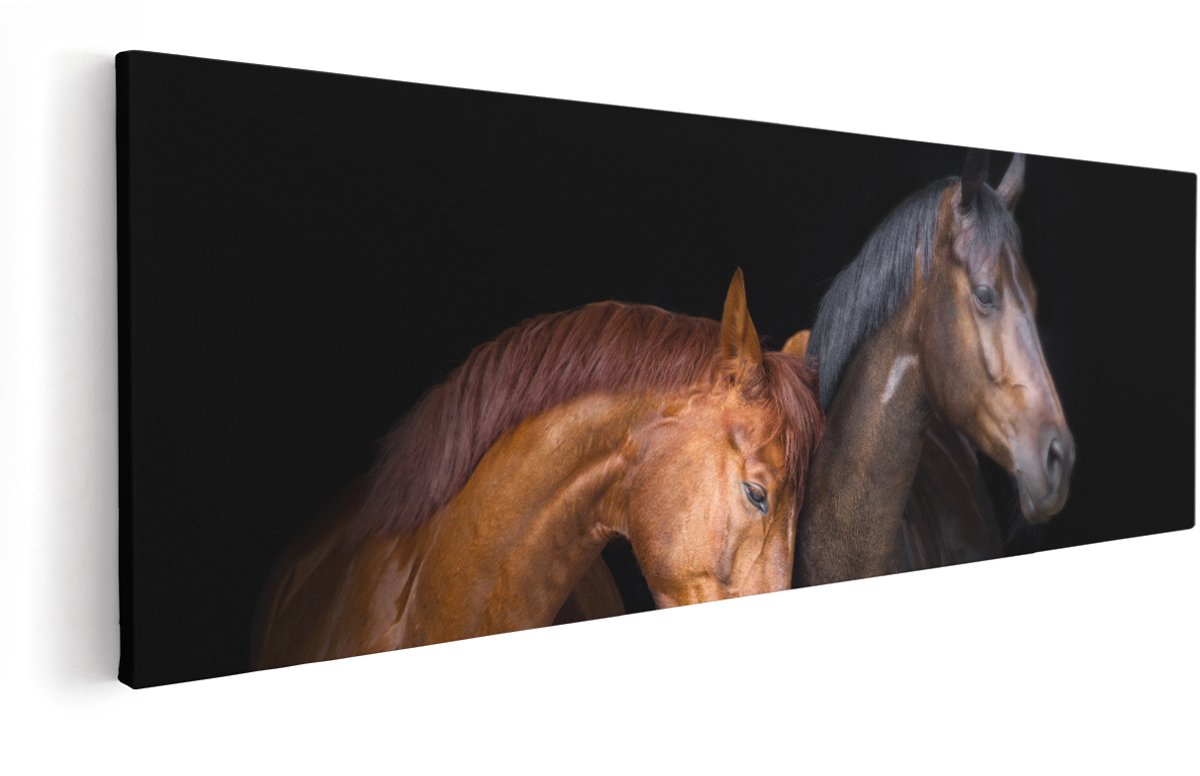 Artaza Canvas Schilderij Twee Bruine Paarden Koppel - Liefde - 150x50 cm - Groot - Wanddecoratie Woonkamer - Schilderijen - Muurdecoratie