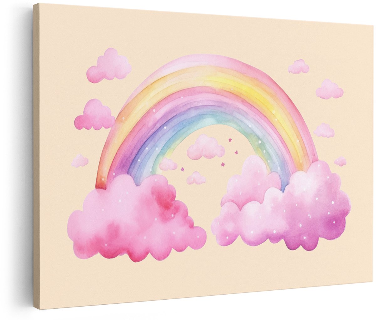 Artaza Canvas Schilderij Regenboog - 150x100 cm - Groot - Wanddecoratie Kinderkamer - Muurdecoratie Babykamer - Decoratie Meisjeskamer - Roze
