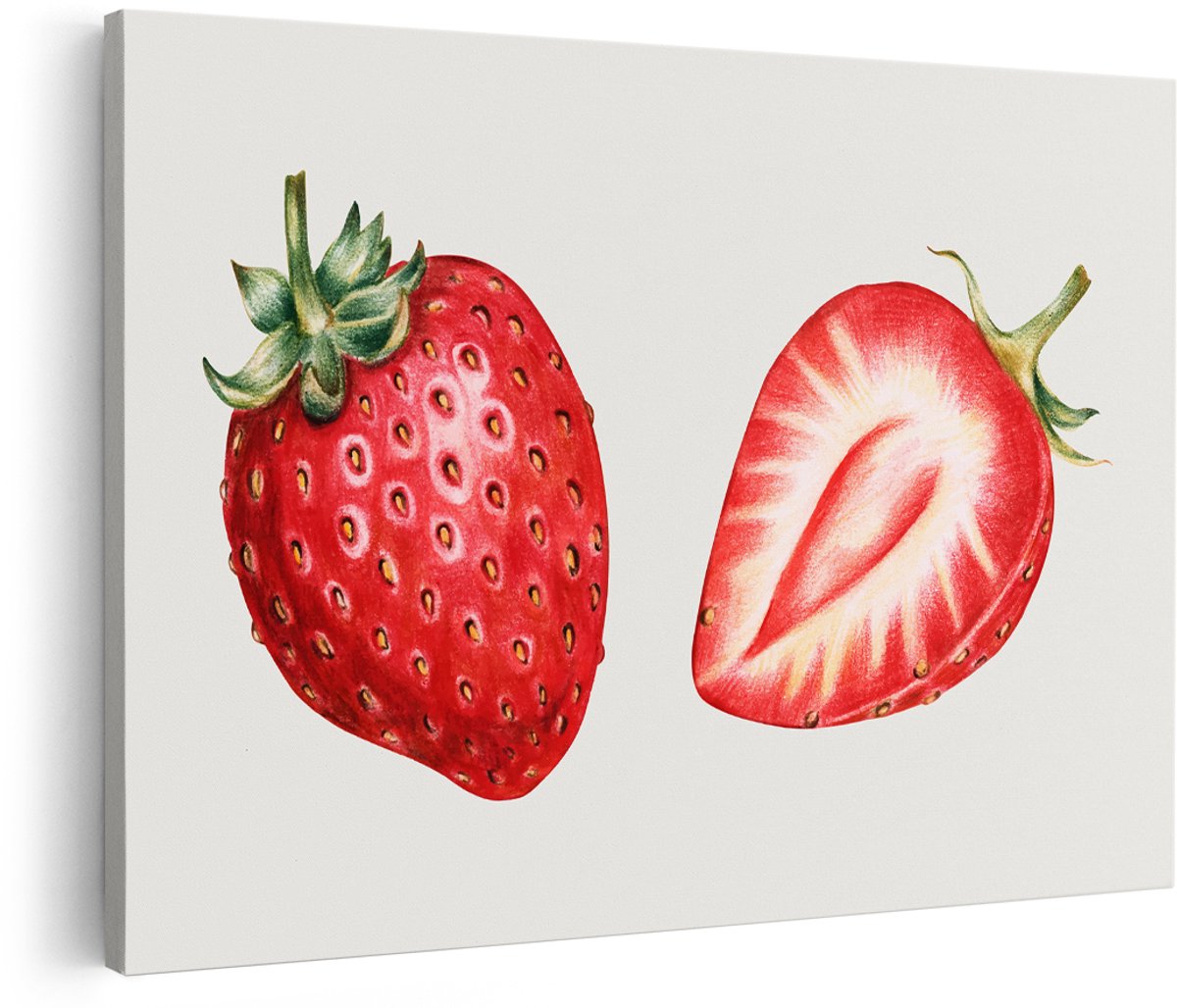 Artaza Canvas Schilderij Aardbei - 150x100 cm - Groot - Wanddecoratie Keuken - Muurdecoratie Fruit - Vintage Schilderijen Op Canvas - Rood