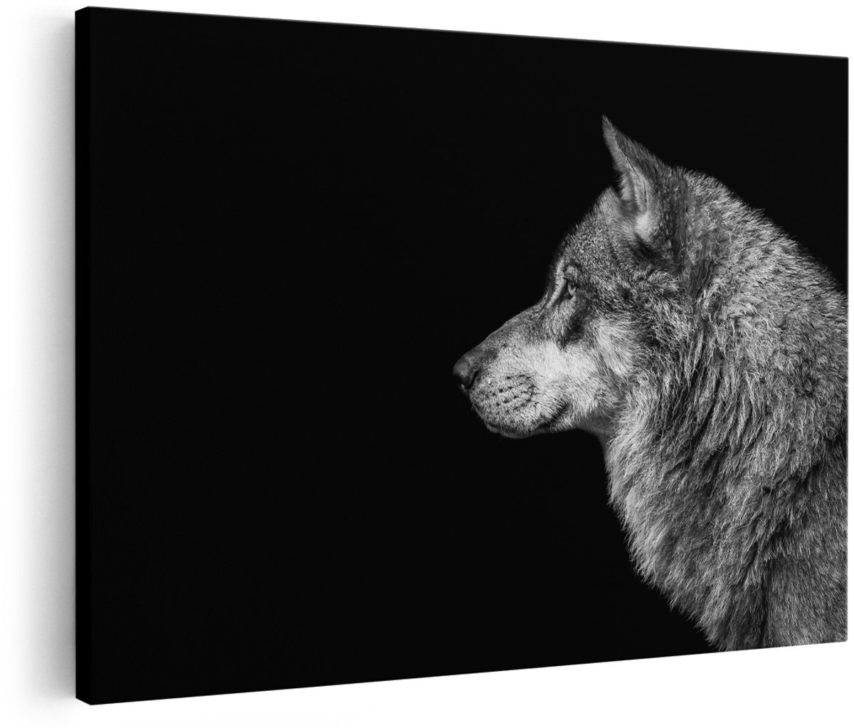 Artaza Canvas Schilderij Wolvenkop - Wolf - Zwart Wit - 150x100 cm - Groot - Foto Op Canvas - Wanddecoratie Woonkamer