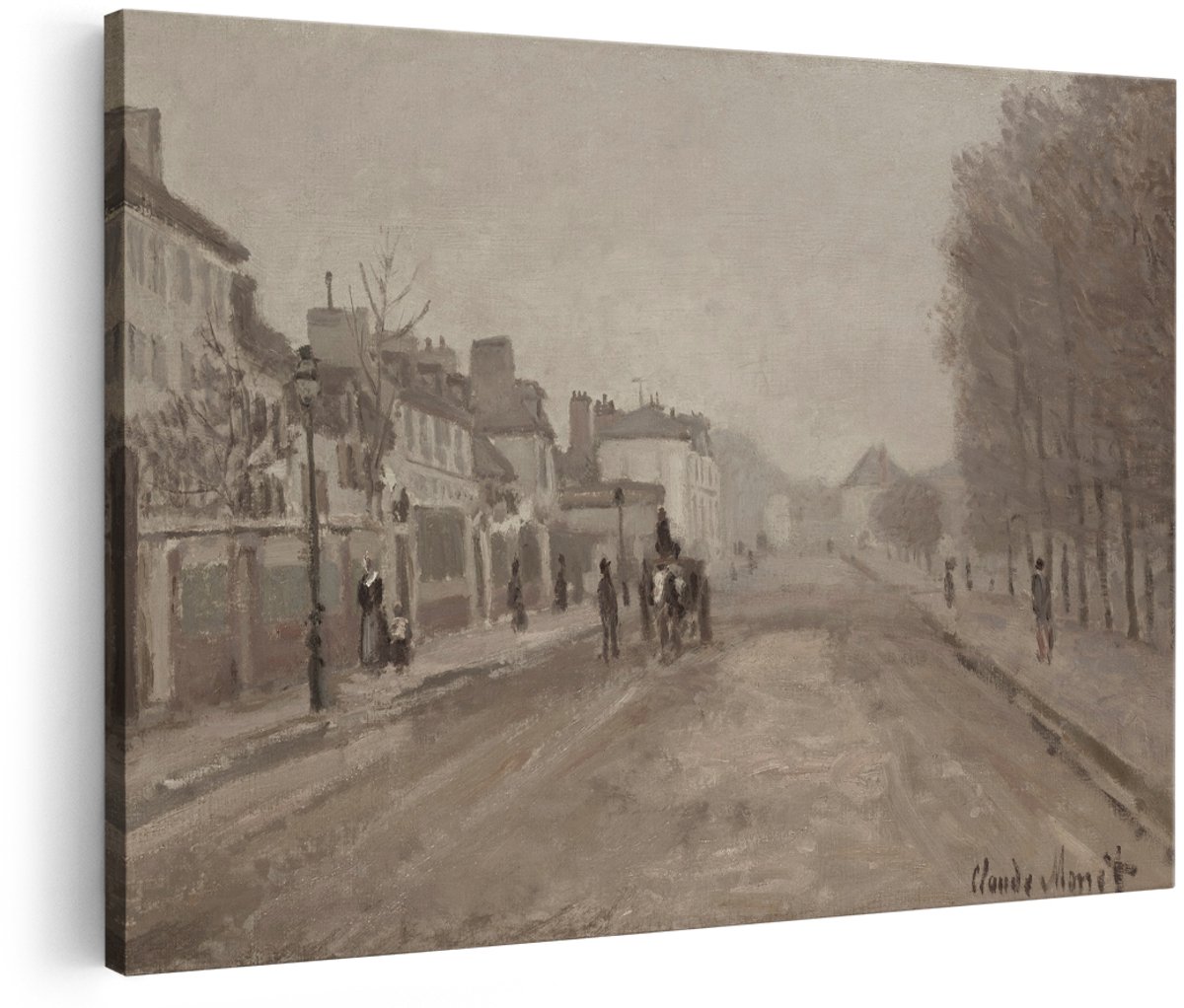 Artaza Canvas Schilderij Monet Schilderij - 150x100 cm - Groot - Wanddecoratie Vintage Straatscène - Muurdecoratie Paard En Wagen - Schilderijen Op Canvas
