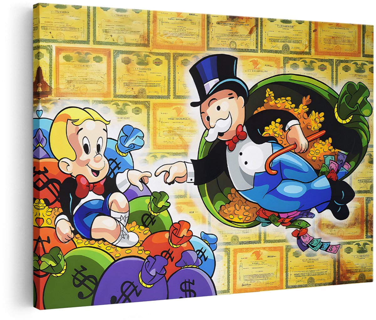 Artaza Canvas Schilderij Monopoly Man - 150x100 cm - Groot - Wanddecoratie Geld - Muurdecoratie Pop Art - Decoratie Dagobert Duck Schilderij