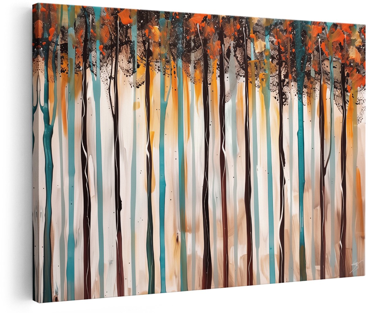 Artaza Canvas Schilderij Abstract Kunstwerk van Bomen - 150x100 cm - Groot - Wanddecoratie Woonkamer - Schilderijen - Muurdecoratie