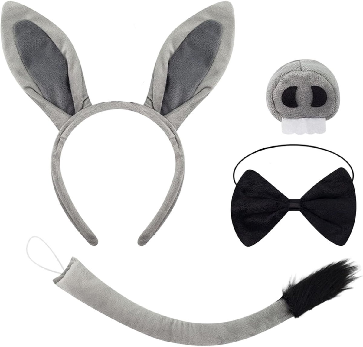Complete Ezel Kostuum Set met Oren, Staart, Neus en Strik voor Cosplay, Halloween en Feestjes