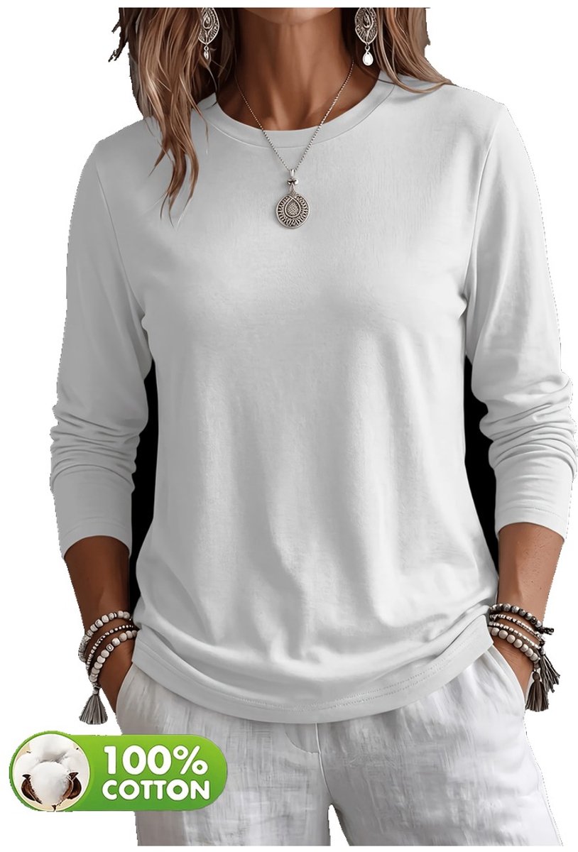 Currero Longsleeve Dames Oversized Lange Mouwen Shirt Roundneck Vrouwen Kleding T-Shirt Wit