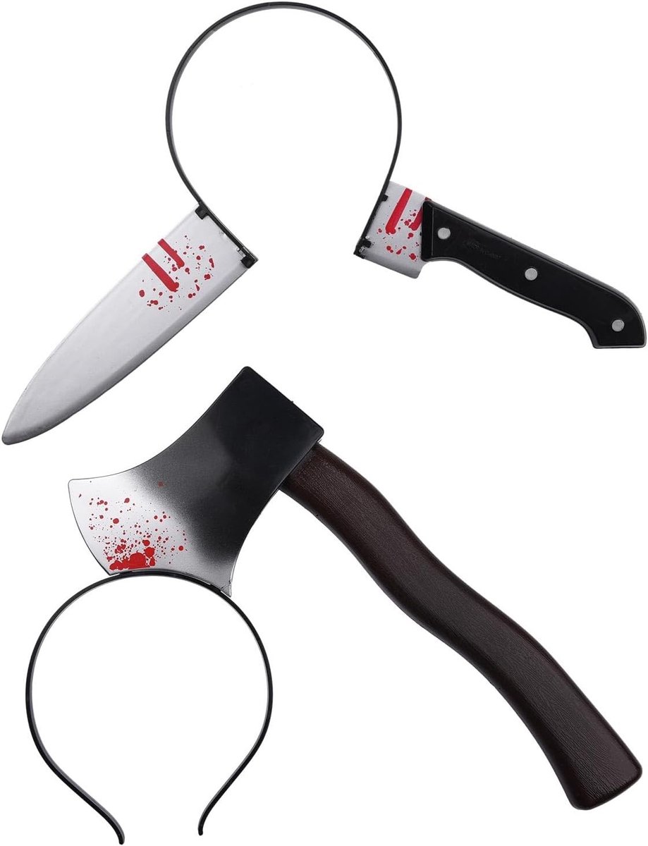 2 Stuks Scherpe Bijl en Mes Hoofdband Halloween Enge Requisieten voor Grappige Kostuumaccessoires en Horrorgrappen