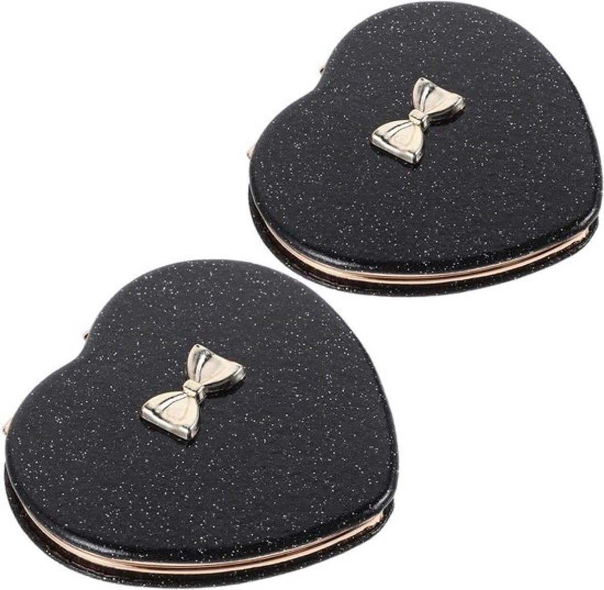 Hartvormige Pocket Spiegel - Compact Make-up - Dagelijks Gebruik - Dubbelzijdig Ontwerp - 2 Stuks - Zwart