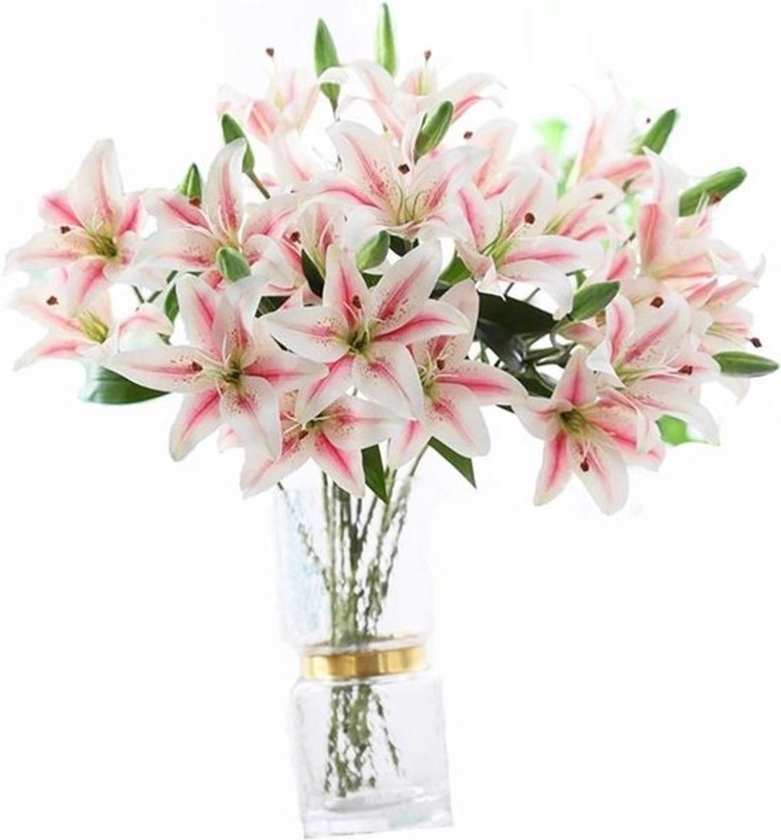 Kunstlelies Boeket - Nep Bloemen - Huis Decoratie - Echte Aanraking Latex - 6 Stuks 63cm - Roze