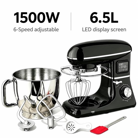 Homezo Blender - Keukenmixer - Keukenmachine - Mengkom 6,5 l - 1500W - 6 Snelheidsstanden - Deeghaak - Menghaak - Garde - Timer van Homezo — afbeelding 3
